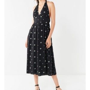 NWOT Black UO embroidered linen halter dress